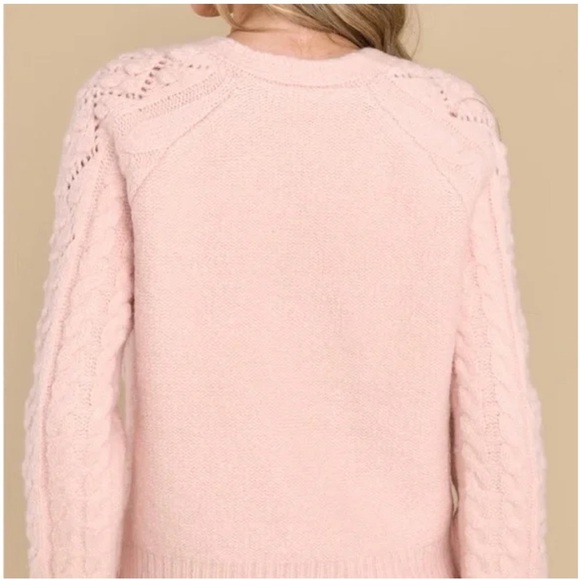 See And Be Seen Pink V-Neck Wool Blend Cable Knit Cardigan Small/Medium NWT - Picture 4 of 15